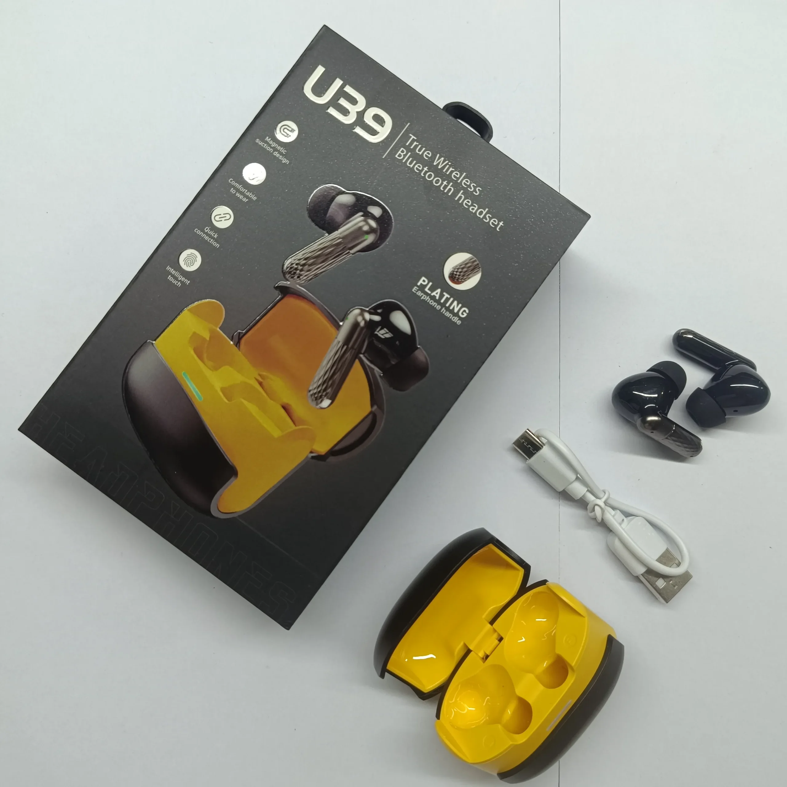 U39 TWS Bluetooth Headset | প্লেটিং হ্যান্ডেল সহ ম্যাগনেটিক টাচ ইয়ারবাডস | >4h মিউজিক ডিউরেশন
