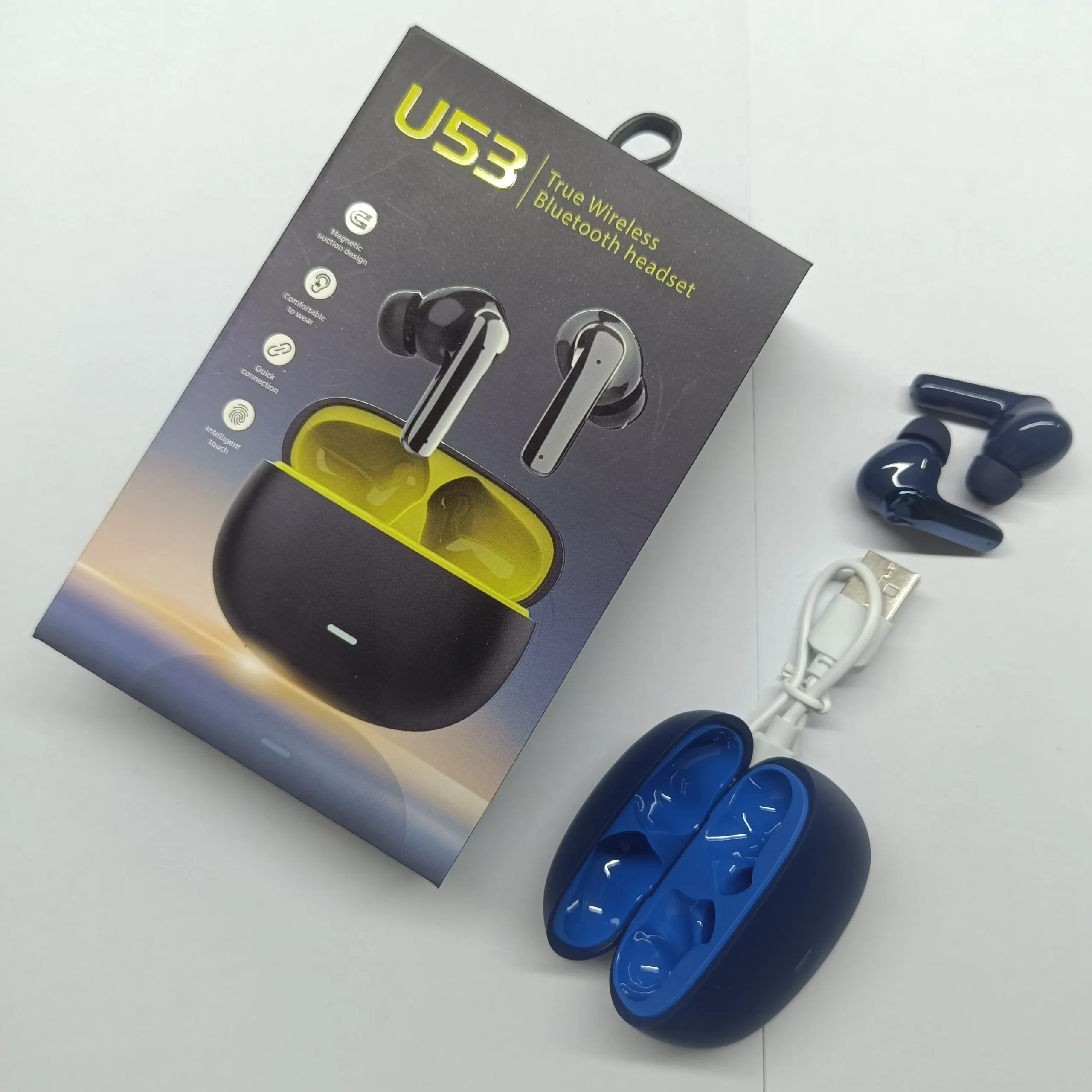 U53 True Wireless Bluetooth Headset | টাচ কন্ট্রোল TWS Earbuds | Black, White, Blue কালারে উপলব্ধ | কুইক কানেকশন, ১ ঘণ্টা ফাস্ট চার্জিং