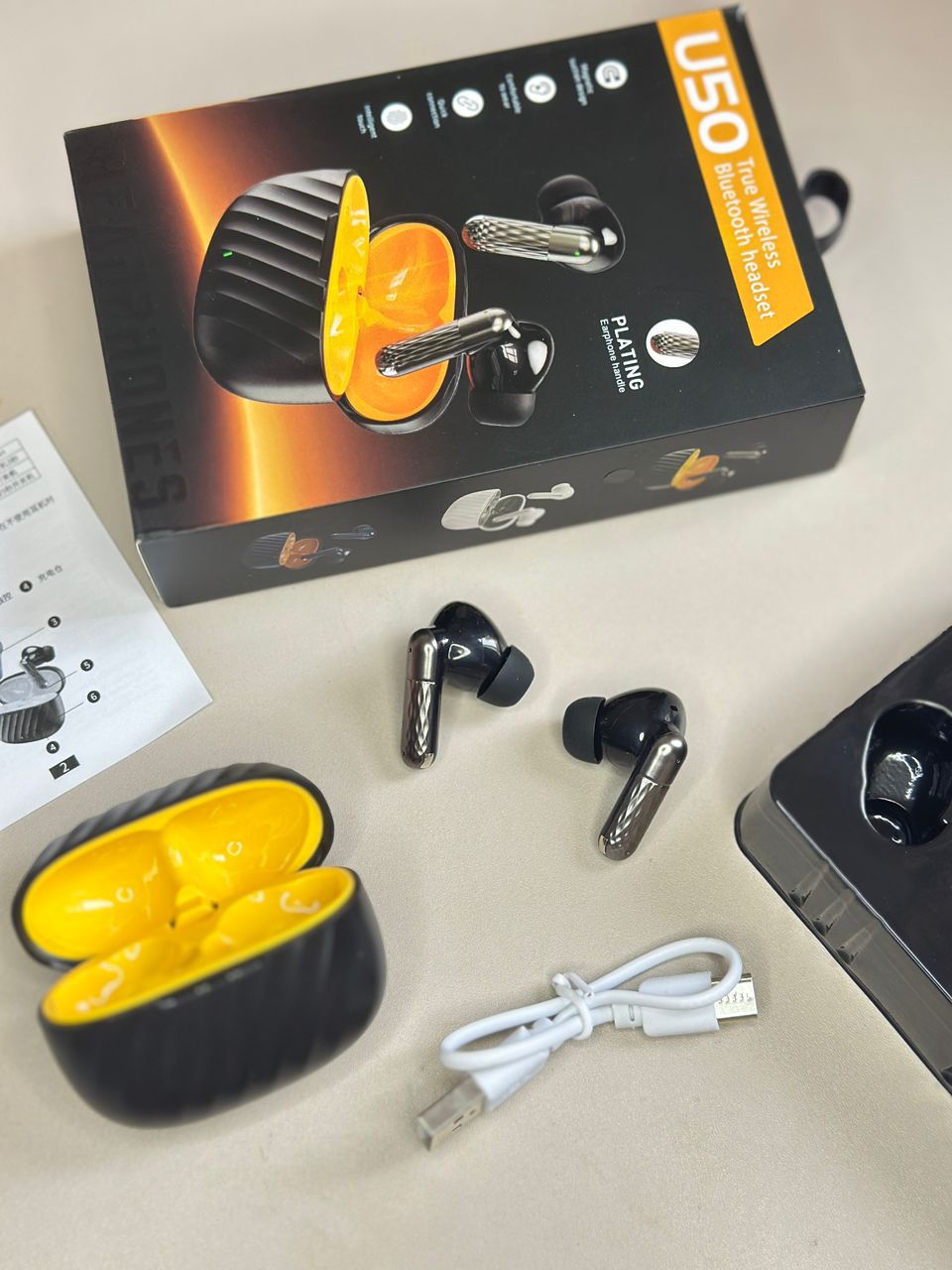 U50 TWS Bluetooth Headset | প্রিমিয়াম প্লেটিং হ্যান্ডেল, ইন্টেলিজেন্ট টাচ | >4h মিউজিক Earbuds | কুইক কানেকশন, ১ ঘণ্টা ফাস্ট চার্জিং | ম্যাগনেটিক সাকশন TWS হেডফোন