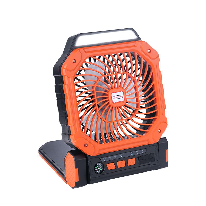 X16 Solar Powered Outdoor Camping Fan - Rechargeable Portable Fan with LED Light, Power Bank Feature & Compass for Travel and Emergency