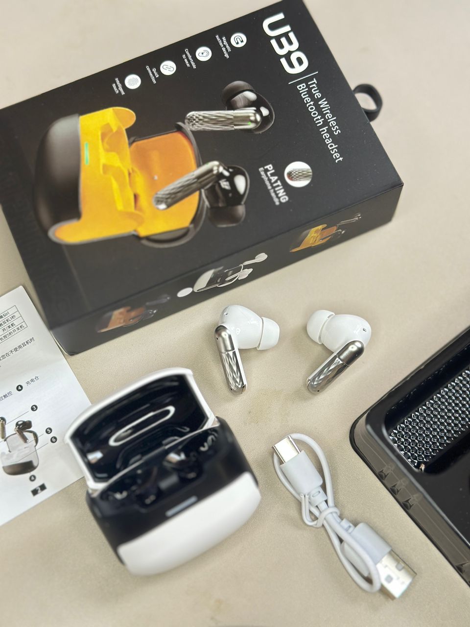 U39 TWS Bluetooth Headset | প্লেটিং হ্যান্ডেল সহ ম্যাগনেটিক টাচ ইয়ারবাডস | >4h মিউজিক ডিউরেশন