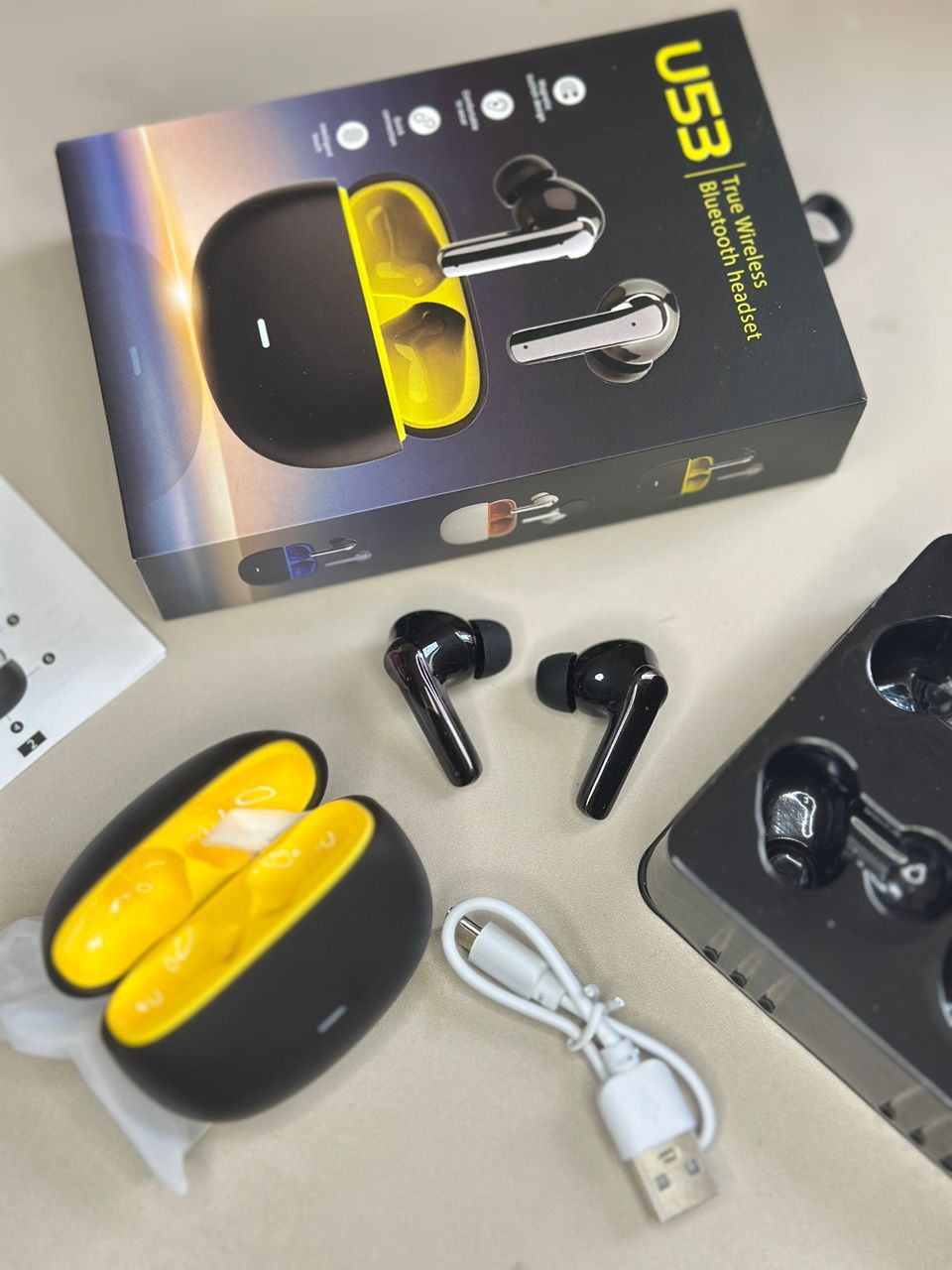 U53 True Wireless Bluetooth Headset | টাচ কন্ট্রোল TWS Earbuds | Black, White, Blue কালারে উপলব্ধ | কুইক কানেকশন, ১ ঘণ্টা ফাস্ট চার্জিং
