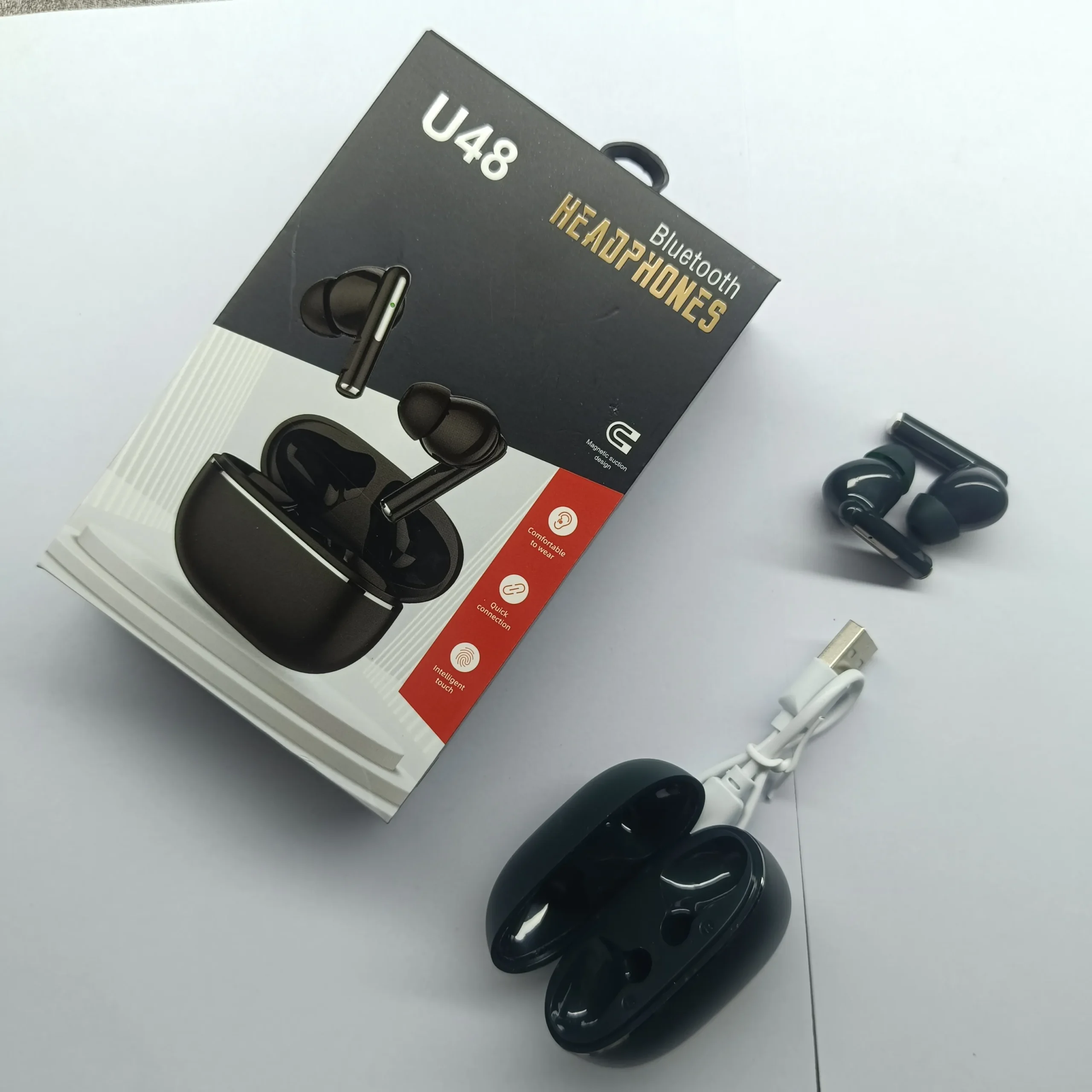 U48 True Wireless Headphones | ইন্টেলিজেন্ট টাচ, ম্যাগনেটিক সাকশন | >4h মিউজিক TWS Earbuds | কুইক কানেকশন, ১ ঘণ্টা ফাস্ট চার্জিং | কমফোর্টেবল ফিট ওয়্যারলেস হেডসেট