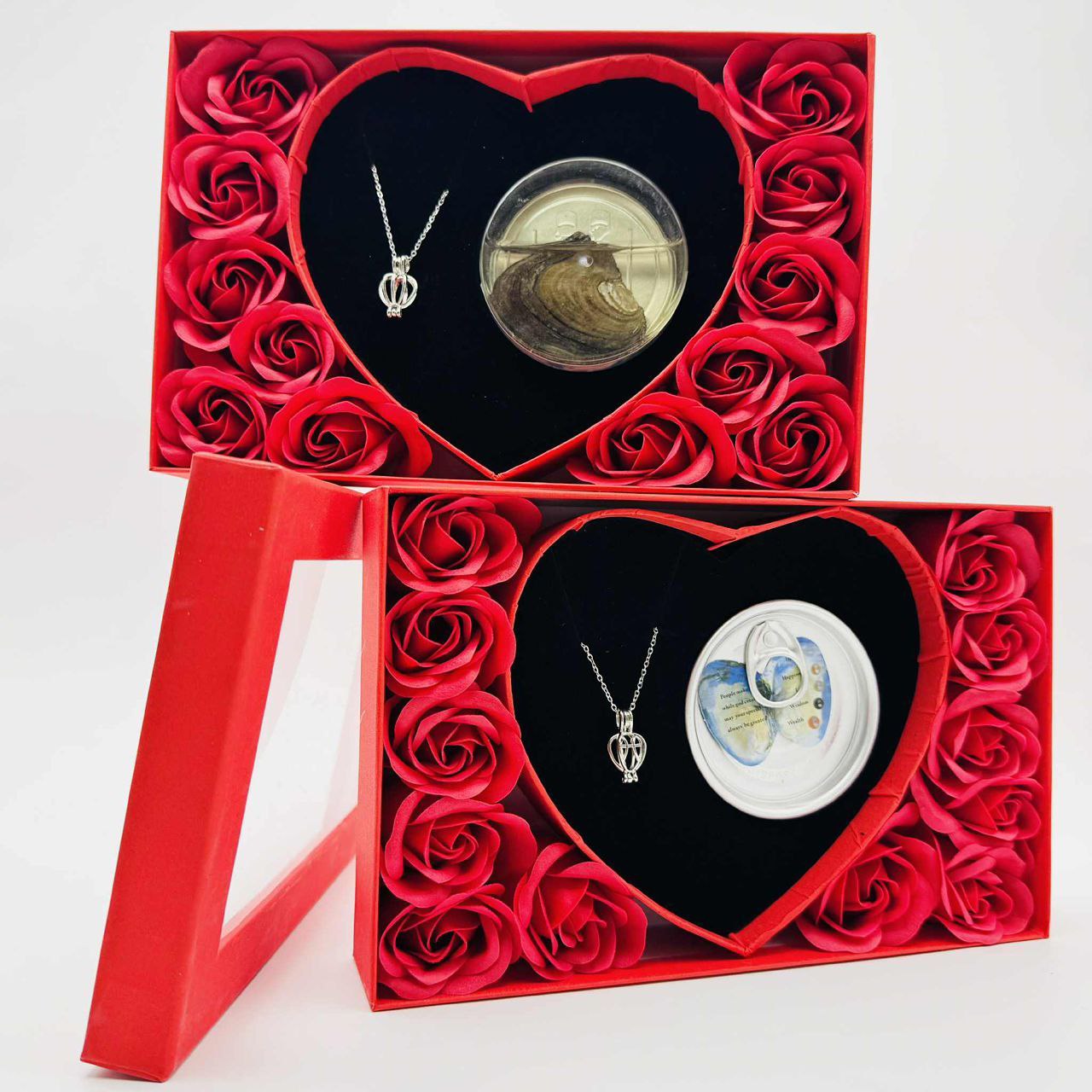 Love Rose Heart Shape Pearl Necklace Set Gift Box