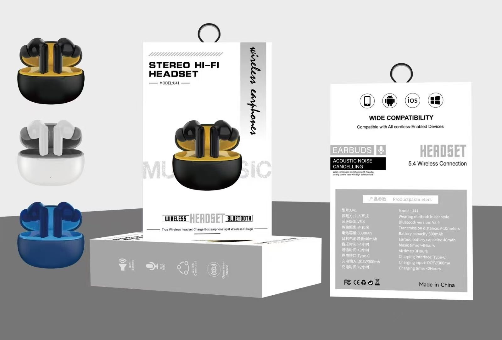 U41 True Wireless Stereo Hi-Fi Headset - Bluetooth 5.4, Acoustic Noise Cancelling & HD Mic